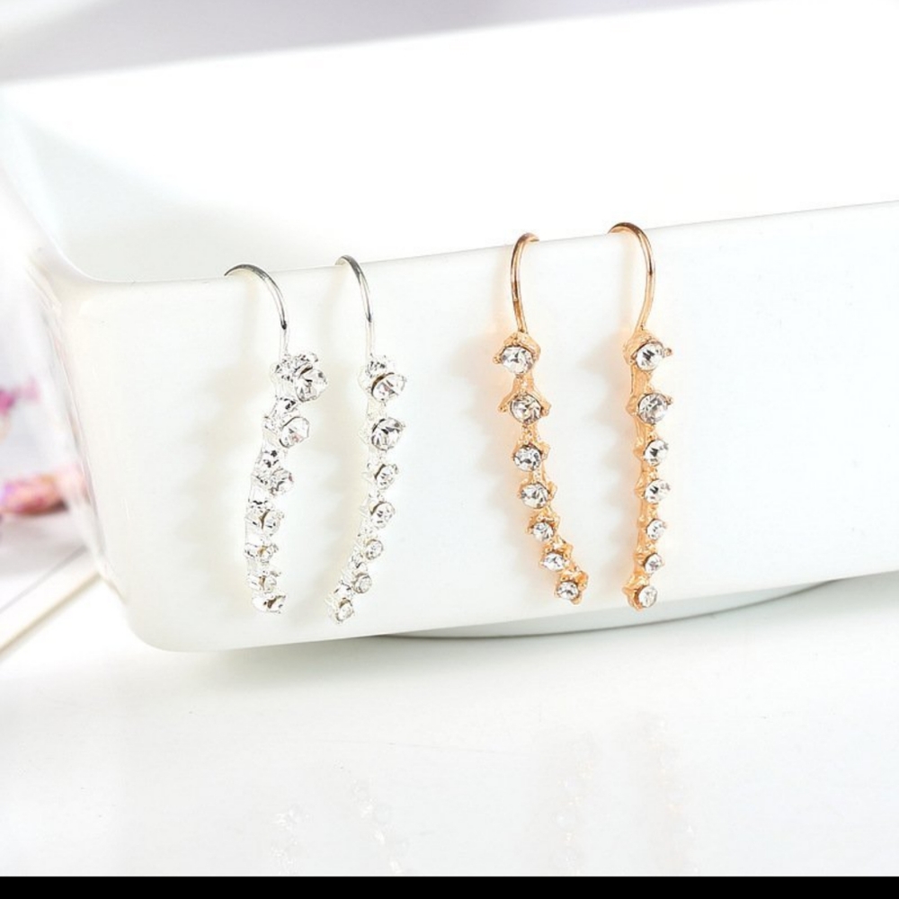 Silver Studded Diamond Bar Earrings